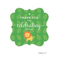 Andaz Press Jungle Safari Baby Shower Party Collection with Monkey, Giraffe, Lion, Fancy Frame Gift Tag, Thank You for Celebrating with US!, 24-Pack