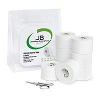 JB Athletic Tape- Medical Grade Zinc Oxide Adhesive, Zig Zag Edge, Easy Tear, Latex Free, No Glue Residue, Perfect for Sports Injuries, Prevention and Recovery- White 8 Rolls Includes Bonus Scissors.