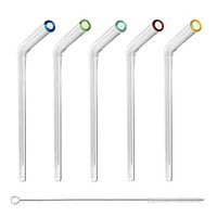 Reusable Glass Straws with Straw Cleaning Brush - (Set of 5) Colorful Drinking 6 mm Straws – For Hot and Cold Liquids - Perfect for Tea, Juice, water etc. - by Better Houseware (6 mm- Original)
