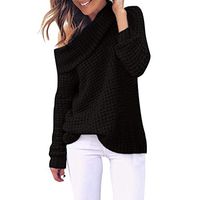 Theoylos Womens Sweater Solid Color High Neck Knit Pullover Open Shoulder Long Sleeve Ladies Loose Casual Sweater Coats Navy