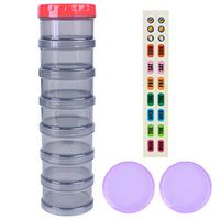 7 Day Pill Organizer Case Stackable Weekly Supplements Vitamins Pills Holder Dispenser Extra Large Translucent Black with Label and 2 More Lids