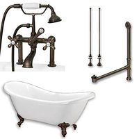 68" Acrylic Double Slipper Clawfoot Tub- Deck Mount Plumbing Package in Oil Rubbed Bronze-"Harrison"