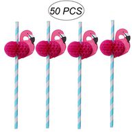 LUOEM 50pcs Hawaiian Party Straws Honeycomb Flamingo Party Drinking Straw for Hawaii Theme Luau Holiday Party Decoration (Blue)