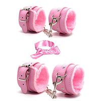 Soft Fur Leather Adjustable Handcuffs and Soft Satin Eye Mask Blindfold Comfortable Sleeping Masks (Style 2)