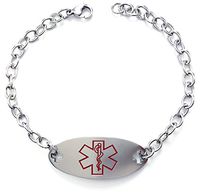Max Petals Type 1 Diabetes Medical Alert ID Stainless Steel Identification Bracelet with 9 Inch Chain