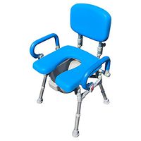 UltraCommode™ Foldable Commode/Shower Chair- Soft, Warm, Padded and Foldable. XL Seat with 100% Open Front, Padded Pivoting Armrests, Adjustable Height. Free Commode Pail. (Blue)