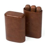 Smoking Set/Cigar Humidors with Cigar Cutter Cedar Wood Lining Quality Leather Cigar Tube Travel Portable Cigarette Box Can Hold 3 Cigars Men's Gift Box Brown Mute