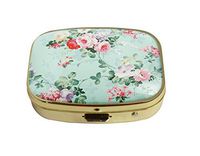 XUTAI Custom Personalized Square Stainless Steel Gold Glass Travel Pill Case Vitamin Decoration Box (Vintage Floral Flowers)