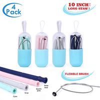 Extra Long 10" Collapsible straws Food Grade Silicone Drinking Straws Portable Reusable Washable Straws With cleaning brush and case (A Four Popular Colors, 1)