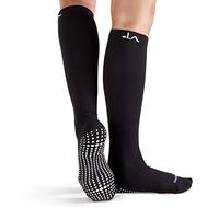 LA Active Non-Slip Compression Socks - 15-20mmHg - Knee-High Anti Skid Stockings for Women & Men - 1 Pair (Noire Black & Bright White, S/M)