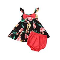 Baby Floral Bow Sundresses YESOT Sleeveless Floral Print Dresses Clothes + Shorts Outfit for Photoshoot (0-6 Months) Black