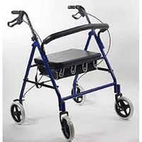 Beriatric Rollator - Burgandy. This Lightweight aluminum beriatric rollator with loop brakes has Handles are adjustable for different heights, Removable front basket, 8" front and rear tires, Weight capacity: 400 pounds.