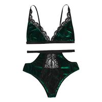 Viviplus Women Lace Velvet Camisole Lingerie Bra and Panty Set V-Neck Solid Color Nightdress Underwear 2019 Trendy New Pajamas Hollow Shorts 2Pc Set S-2XL, Clothing