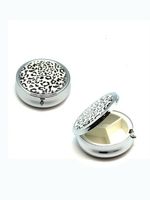Round White Leopard Print Fashion Pill Box w/ Mirror