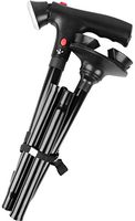 Deluxe Comfort Multi Function Cane and Walking Stick with Led Flashlight - Lightweight Collapsible Aluminum - Flashing Red Alert Lights & Emergency Siren - Safety Aid - Cane, Black