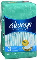 Always Ultra Thin Pads with Flexi-Wings Extra Long Super Absorbency Size 3 - 28 ct, Pack of 5