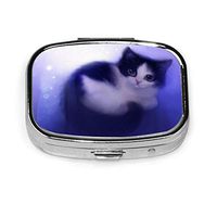 Anime Black Cats Pill Box Case, Portable Medicine Tablet Vitamin Holder Organizer with 2 Compartment for Purse Pocket Travel Gift