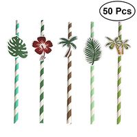 BESTOYARD 50pcs Hawaiian Party Paper Straws Disposable Drinking Straws Hawaiian Theme Party Decoration