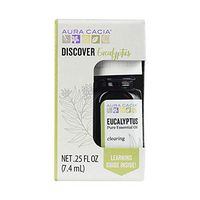 Aura Cacia Discover 100% Pure Eucalyptus Essential Oil | GC/MS Tested for Purity | 7.4 ml (0.25 fl. oz.) in Box with Uses Insert | Eucalyptus globulus