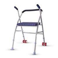HYRL Lightweight Folding Walker, Elderly Folding Walker with Seat Wheeled Old Man with Four-Legged Cane Stool Walker Trolley