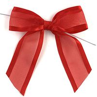 Pre-Tied Red Organza Bows - 4" Wide, Set of 12, Craft Ribbon Bow, Satin Edge, Healthcare Workers Support Ribbon, Wedding Embellishments, Gift Basket, Birthday, Christmas, Valentine's Day, Easter