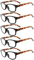 Eyekepper Design Reading Glasses-5 Pack Black Frame with Tortoie Arms Glasses for Women Men Reading,+2.50 Reader Eyeglasses