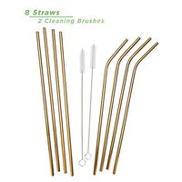Mind Reader SSTRAW8-GLD Stainless Steel Set, Reusable, Straight & Curved Metal Durable Drinking Straws with Cleaning Brushes-8 PK, One Size, Gold 8 Pack