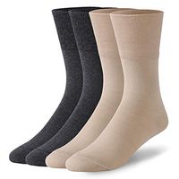 Diabetic Non-binding Cushion Socks, Forcool Soft Seamless Toe & Wide Stretchy Crew Socks, 4 Pairs Dark Gray & Beige Large