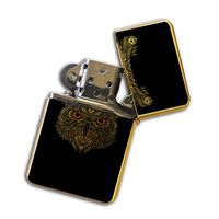 Gold Flip Top Refillable Windproof Lighter - Owl Art Lighter Gold