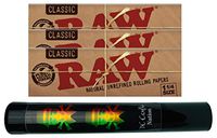 Herb Airtight Tube Pocket Protector with Raw Natural Rolling Papers 3 Count DC Crafts Nation- Rasta Skull