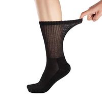 6 Pairs Men and Women Bamboo Diabetic Crew Socks with Reinforced Toe, Non-Binding Top-Black