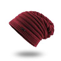 Theoylos Men's Beanie Hat Warm Plus Velvet Knit Hat Mens Winter Beanie Skull Cap Fleece Lined Ski Cap Red