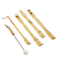 BambooMN 5 Piece Set - 4X Traditional Back Scratcher and Body Relaxation Massager Set Plus Free Travel Size Backscratcher for Itching Relief, 100% Natural Bamboo
