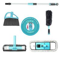 Guay Clean Home Cleaning Kit with Telescopic 4 Ft Pole - Includes: Microfiber Mop 360 Degrees Rotatable Duster Broom and 2-in1 Window Cleaner - 4 Piece Multi-Function Attachments - Blue