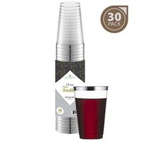 Silver Plastic Cups 14 Oz. Pack Of (30) Clear Disposable Plastic Cups - Silver Rim Cups - Fancy Hard Plastic Cups - Party Accessories - Wedding - Elegant Clear Cups- Tumblers