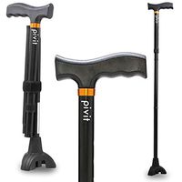 Pivit Walking Cane for Men & Women | Self Standing, Adjustable Offset Balance Stick 4 Point Quad Cane Tip | Lightweight & Sturdy Mobility Walker Aid for Arthritis, Elderly, Seniors & Handicap (Black)