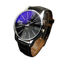 Fxbar,Classic Minimalist Mens Business Wristwatch Quartz Crystal Black Leather Strap Analog Wrist Watch(Black)