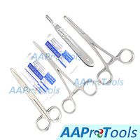 AAProTools 4 pcs Premium Grade Carmalt Forceps Curved6.25"+Operating Dissecti Scissors Sharp Blunt 5.5" Straight+Carmalt Artery Forceps 6.25" Straight+Scalpel Handle #4 with 5 Blades #25
