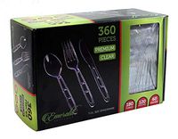 Emerald Disposable Plastic Silverware, 180 Forks, 120 Spoons & 60 Knives Set, 360 Pack