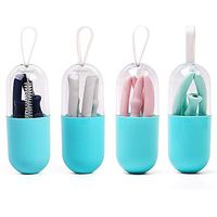 Affyrex Silicone Straw 4 Pack Drinking Reusable Straws Eco-friendly Portable Collapsible Straws with 4 Cases and 4 Cleaning Brushes (Color)