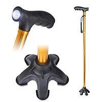 Care-Aid Folding Walking Cane w/5-Pod Tip & LED Flash Light [35" - 39" Adjustable Height] [Anti-Slip 5-Pod Tip] [Self-Standing] Walking Stick for Men & Women - Gold