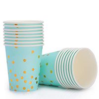 Blue and Gold Foil Polka Dot Paper Cups 9 oz,Disposable for Party,Birthday,Bridal/Baby Shower,Wedding,Graduation,New Year Eve Party Supplies 2020 - Serves 16