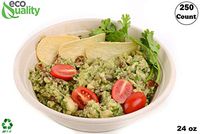 250 Count - EcoQuality 24oz Round Disposable Bowls Natural Sugarcane Bagasse Bamboo Fibers Sturdy Compostable Eco Friendly Environmental Paper Plastic Bowl Alternative Tree Free