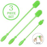 Silicone Bottle Brush Cleaner Set of 3 - Long Handle Bottle Cleaning Brushes Ideal for Narrow Neck Containers, Water Bottles, Thermos, Hydro Flasks, Coffee Mugs, Tumbler Bottles, Baby Bottles (Green)