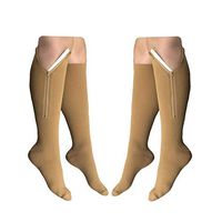 HealthyNees 2 Pairs Set Closed Toe 20-30 mmHg Zipper Compression Fatigue Swelling Circulation Knee Length Socks (S/M - 2 Pairs Beige)
