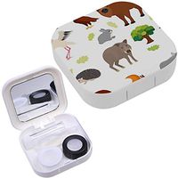 Portable Contact Lens Case Box Travel Kit Mirror + Bottle + Tweezers Container Holder [ Animal Animalistic Forest ]