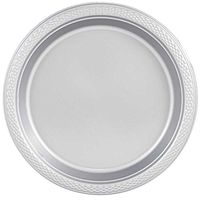 JAM PAPER Round Plastic Party Plates - Medium - 9 inch - Silver - 20/Pack