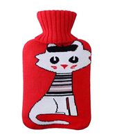 Portable Hot Water Bottle Water Heating Bag Winter Hand Warmer Red Cat