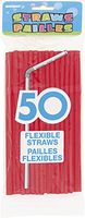 Flexible Plastic Drinking Straws, Red, 50ct