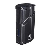 Quad Jet Torch Cigar Lighter with 8mm Punch and Visible Gas Tank, Unique Whole Metal Butane Refillable Windproof Table Lighter